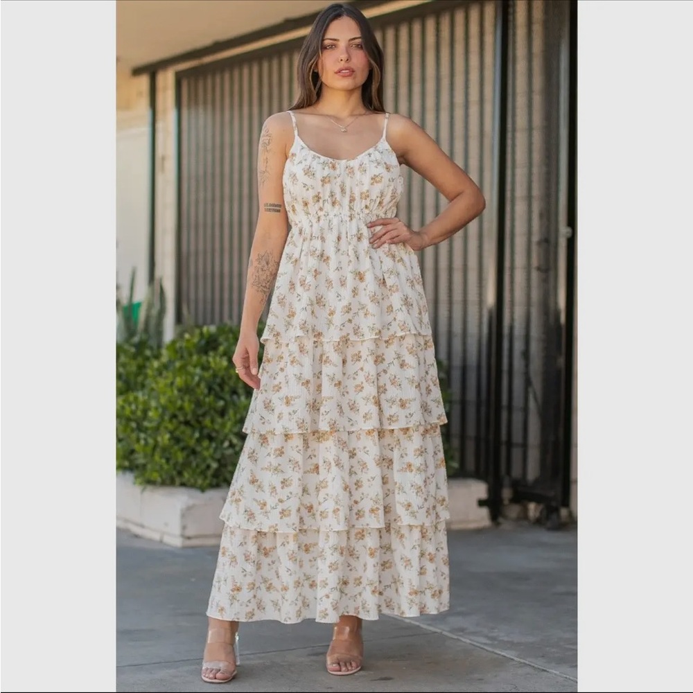 Elegant Floral Maxi Dress in Cream